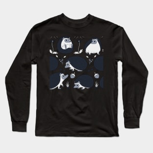 Hedgehogs Among the Flowers Pattern in Black and Blue Long Sleeve T-Shirt